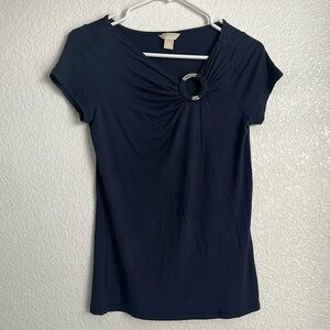 MICHAEL KORS Elegant Top with Ring Detail. Navy blue. XS